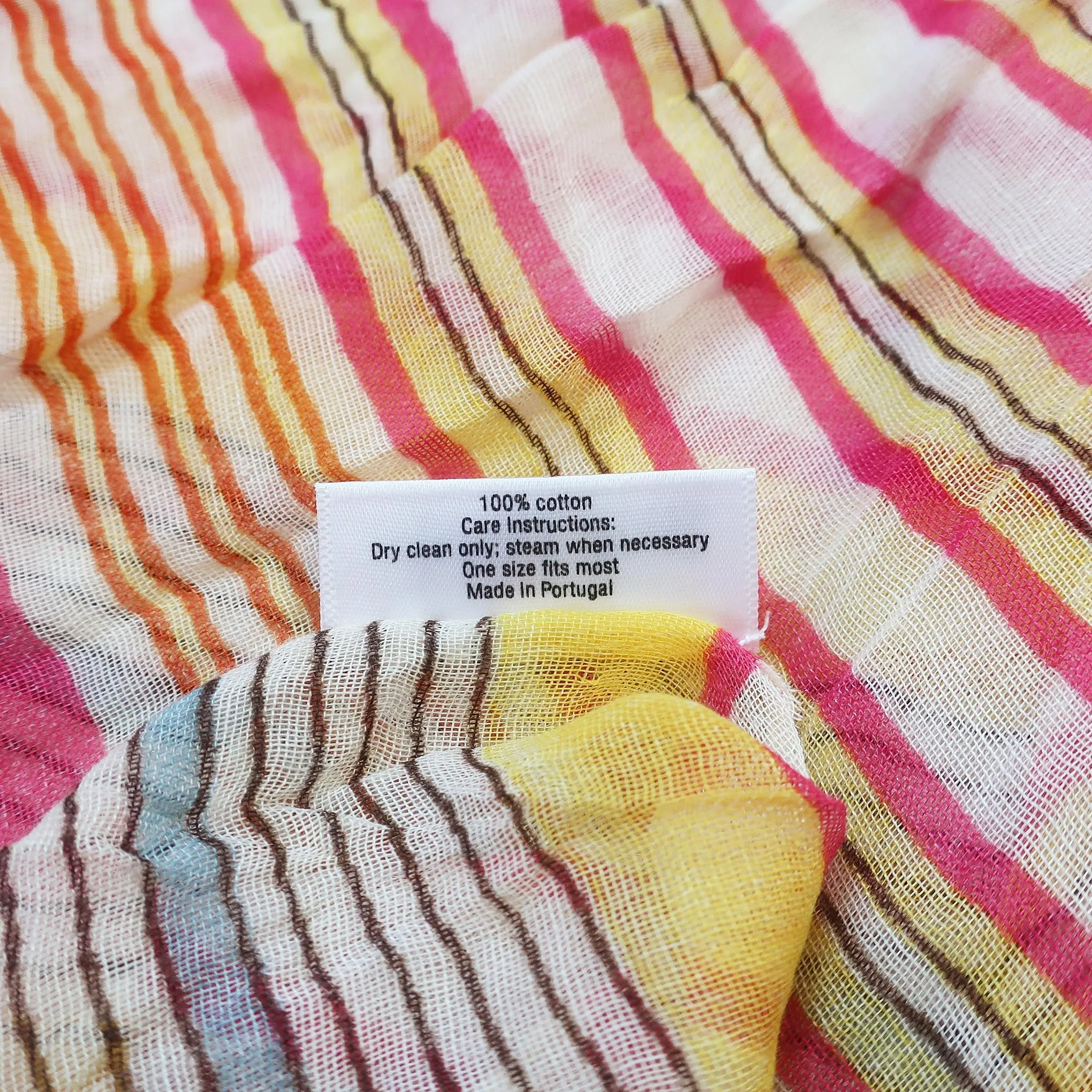 Blue Pacific Cotton Starburst Striped Scarf in Hot Pink and Yellow