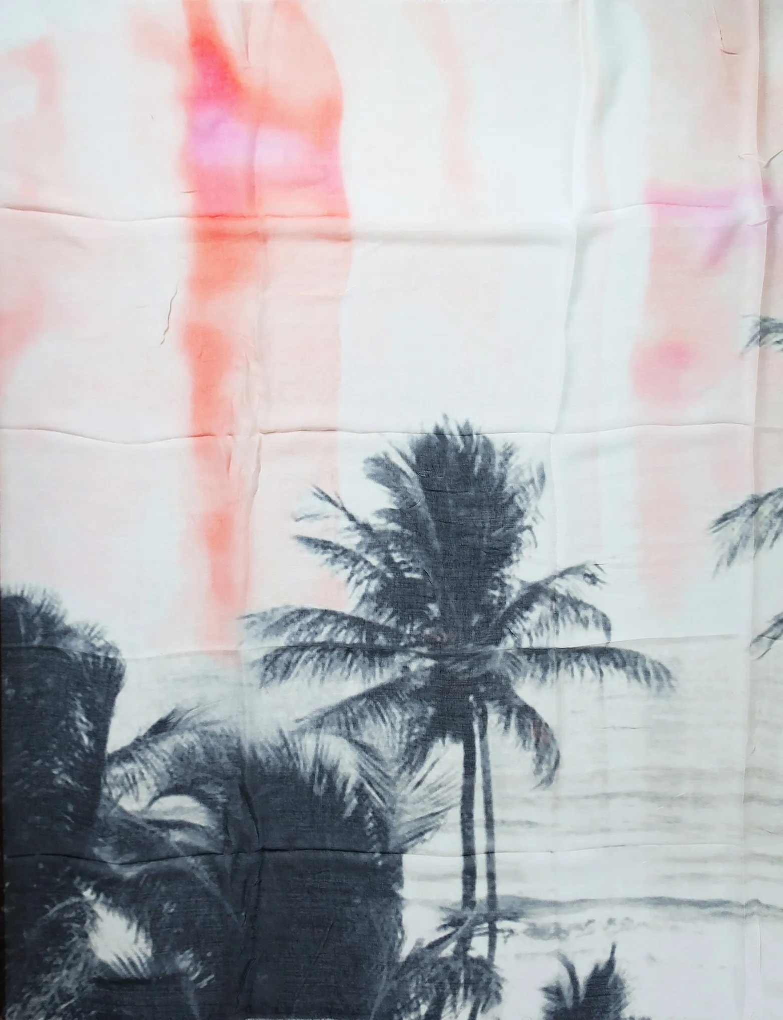 Blue Pacific Micromodal Beach Palm Tree Sunset Tapestry Scarf in Coral Peach
