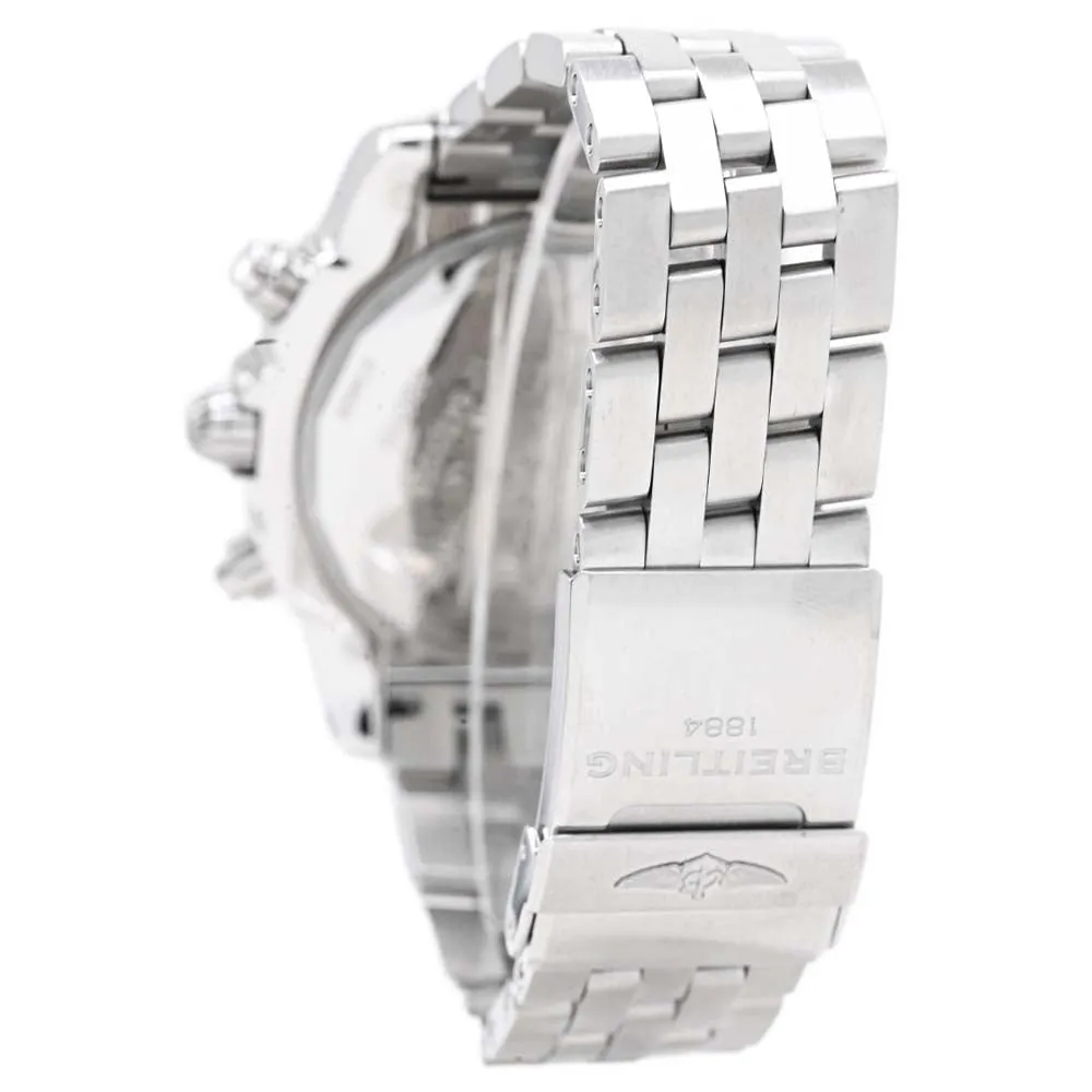 Breitling Mens Chronomat 44mm Stainless Steel Black Chronograph Stick Dial Watch Ref# AB01104D