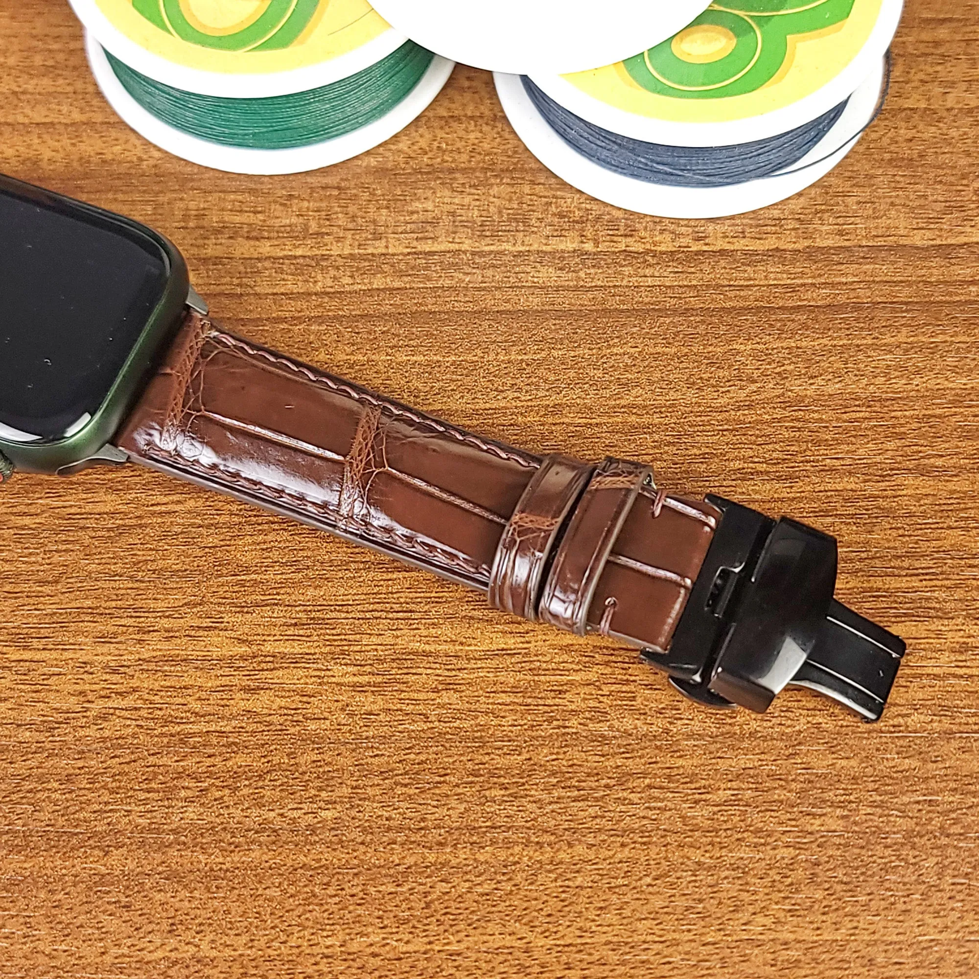 Handmade Brown Alligator Leather Apple Watch Ultra Band