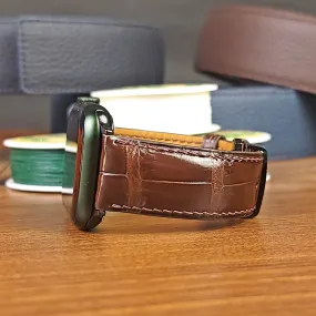 Handmade Brown Alligator Leather Apple Watch Ultra Band