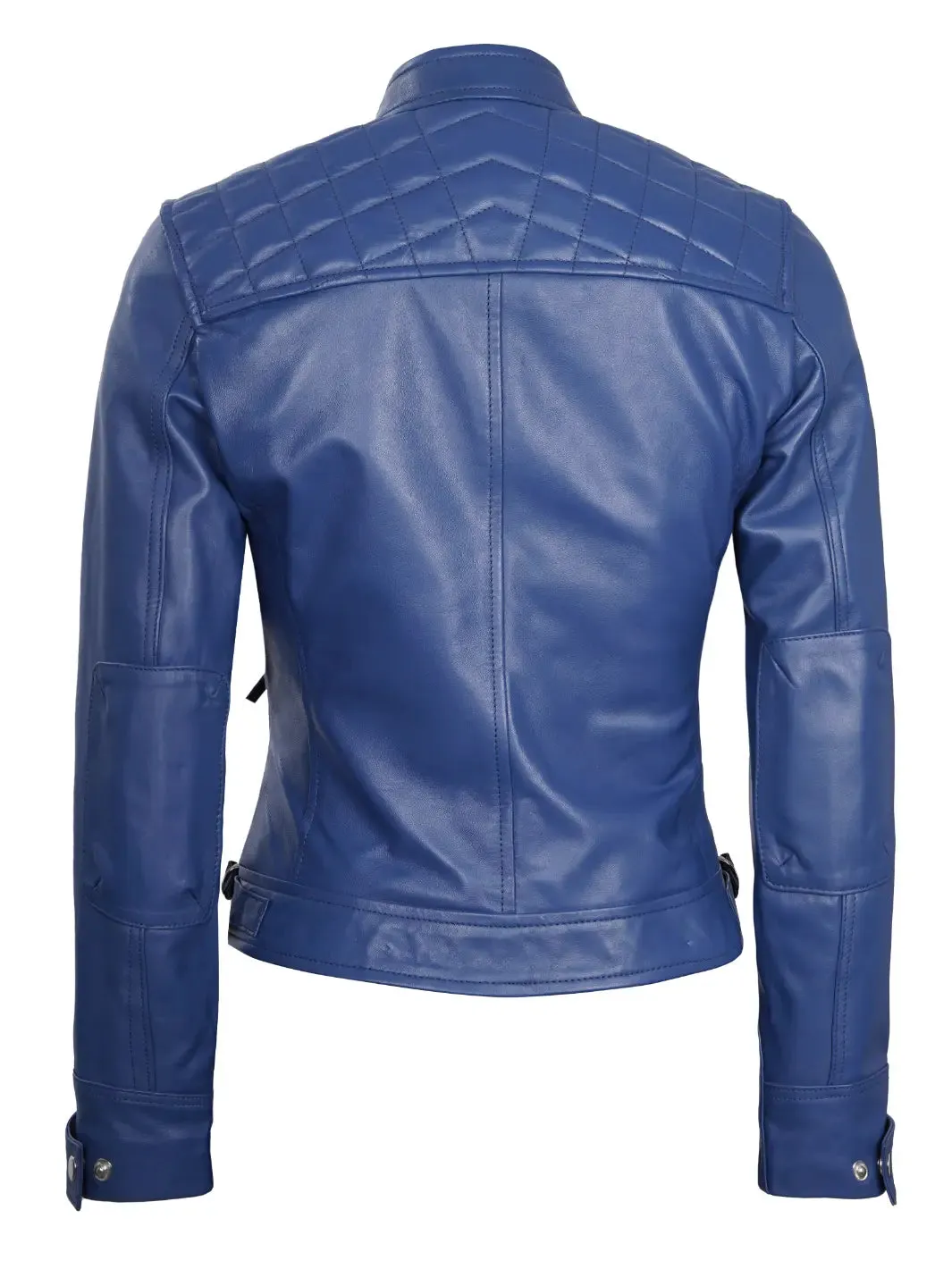 Johnson Women Blue Cafe Racer Leather Jacket