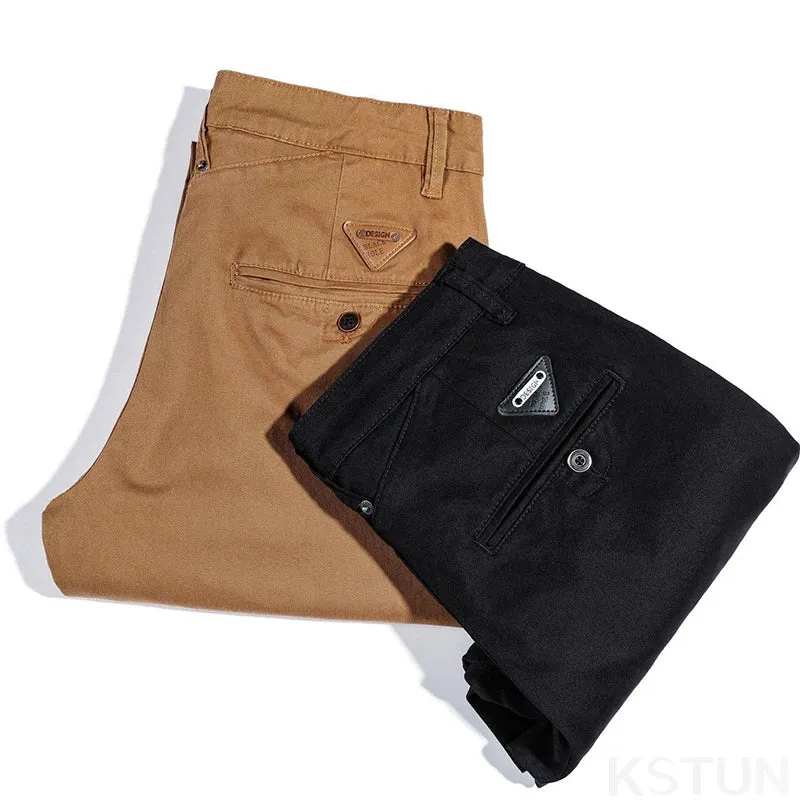KSTUN Fashion Men Pants Stretch Black Pants Straight Fitness Business Casual Trendy Pockets Desinger Streetwear Men's Trousers