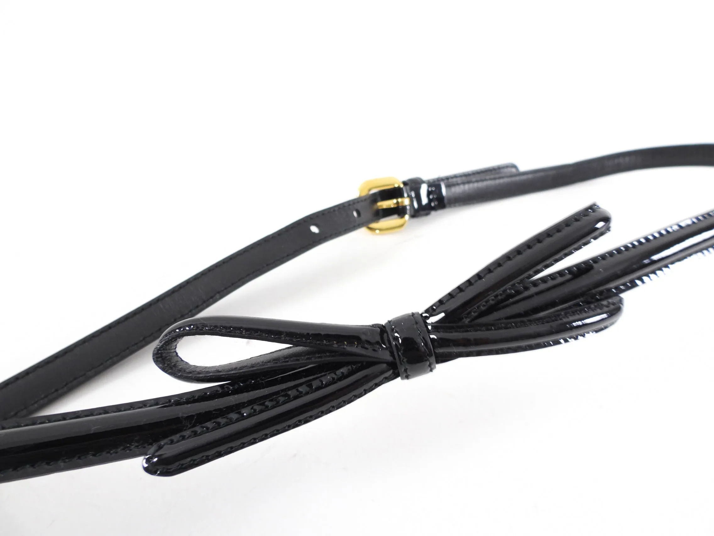 Prada Black Patent Thin Bow Belt - 80 / 32