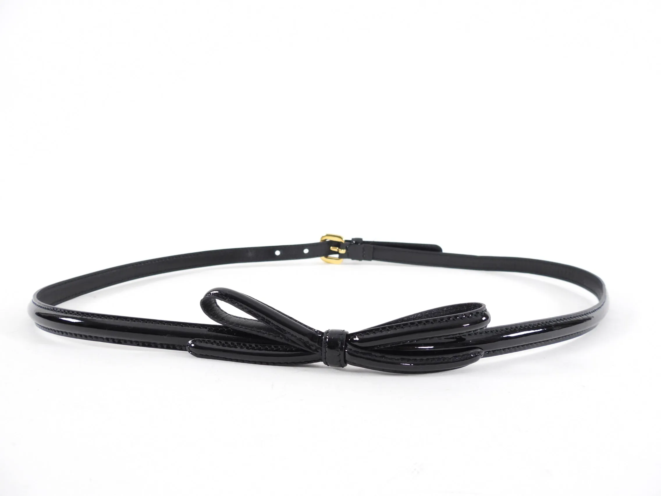 Prada Black Patent Thin Bow Belt - 80 / 32