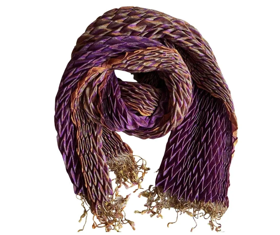 Silk Wool Crinkle Chevron Scarf