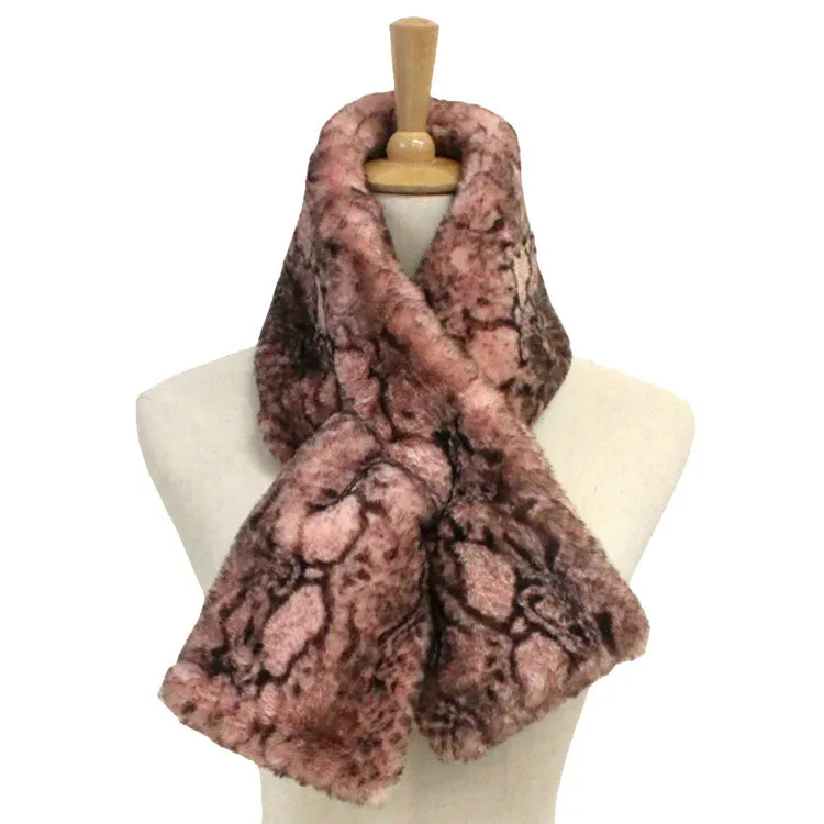 Snake Skin Patterned Faux Fur Pull Through Scarf