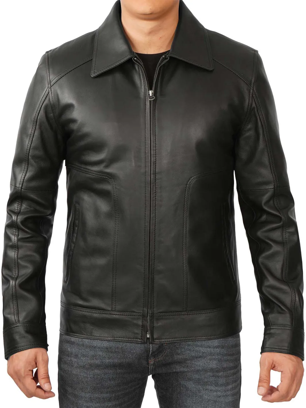 Tall Mens Black Real Leather Jacket