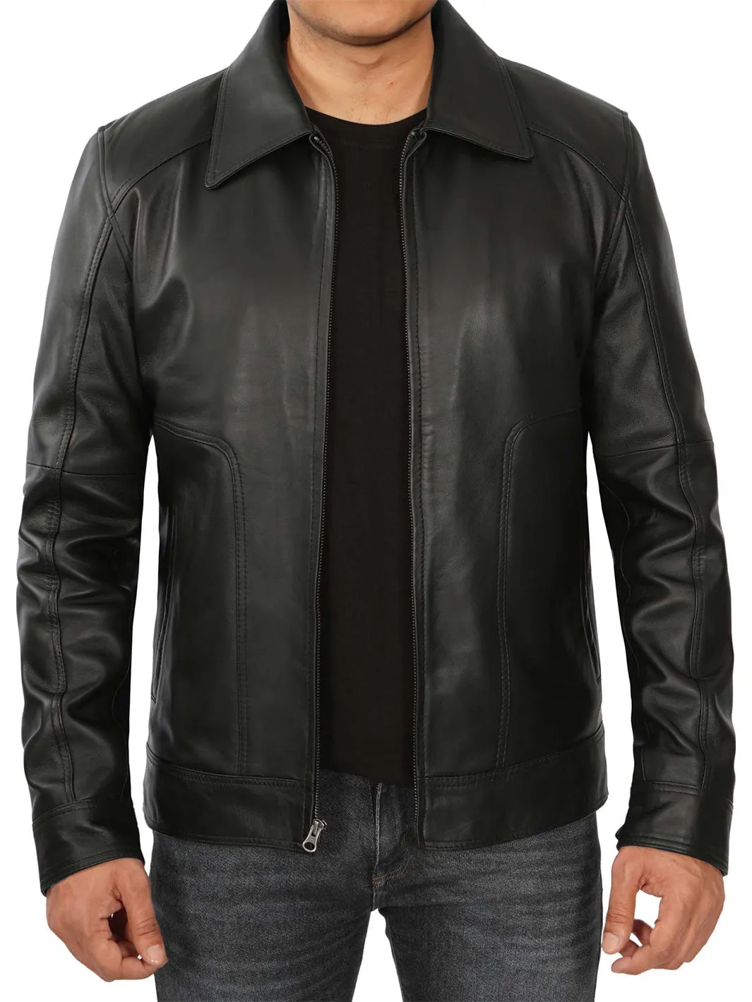 Tall Mens Black Real Leather Jacket