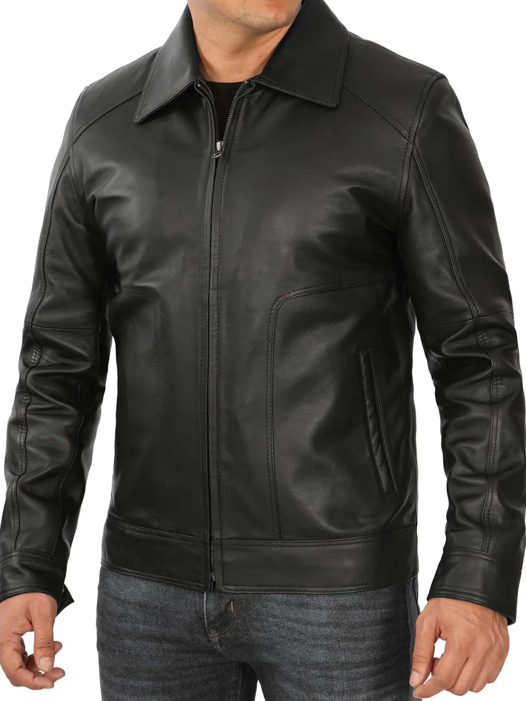 Tall Mens Black Real Leather Jacket