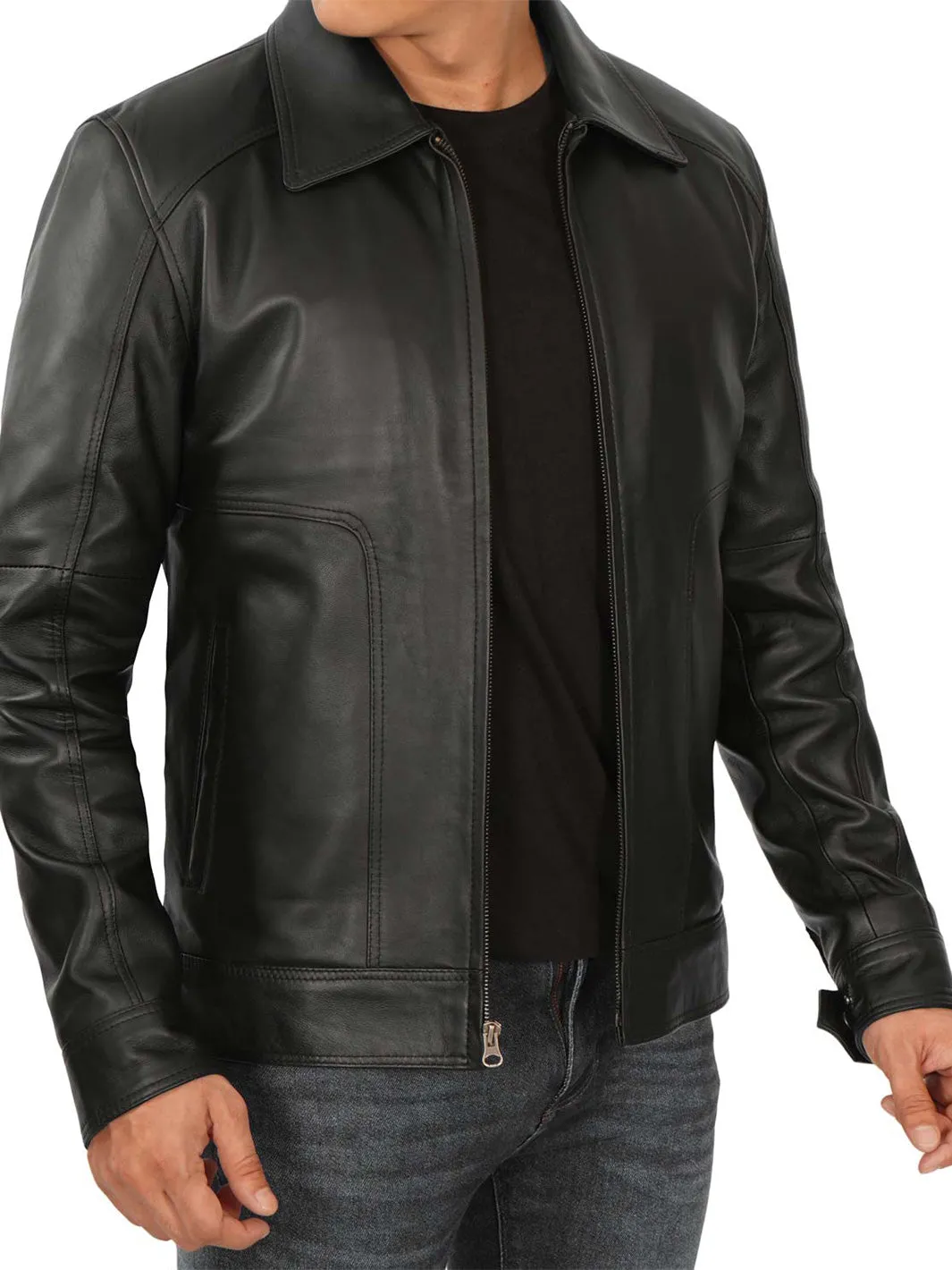 Tall Mens Black Real Leather Jacket
