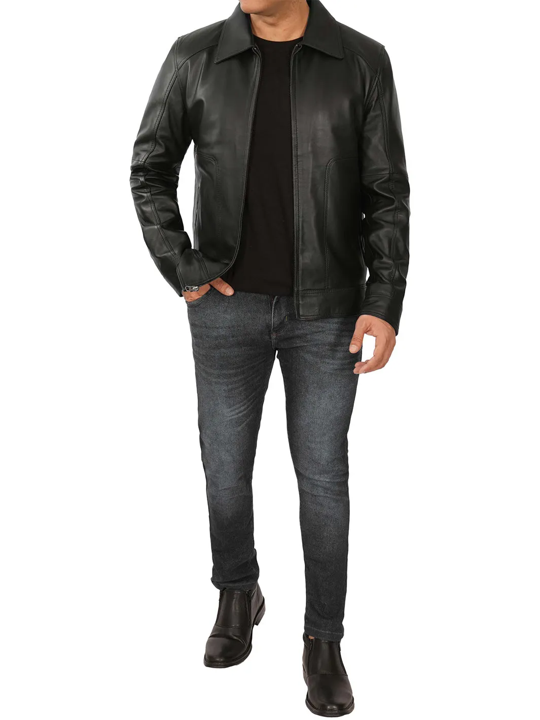 Tall Mens Black Real Leather Jacket