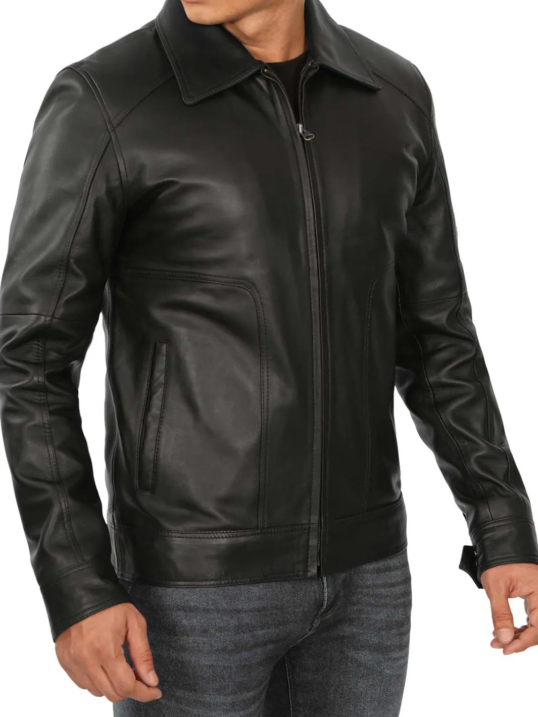 Tall Mens Black Real Leather Jacket