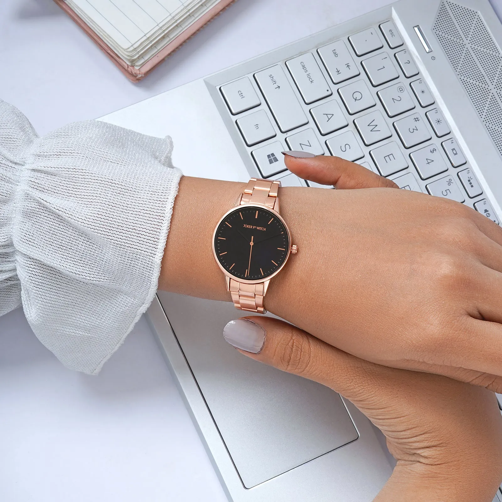 Tokyo Black Dial Rosegold Metallic Strap Watch