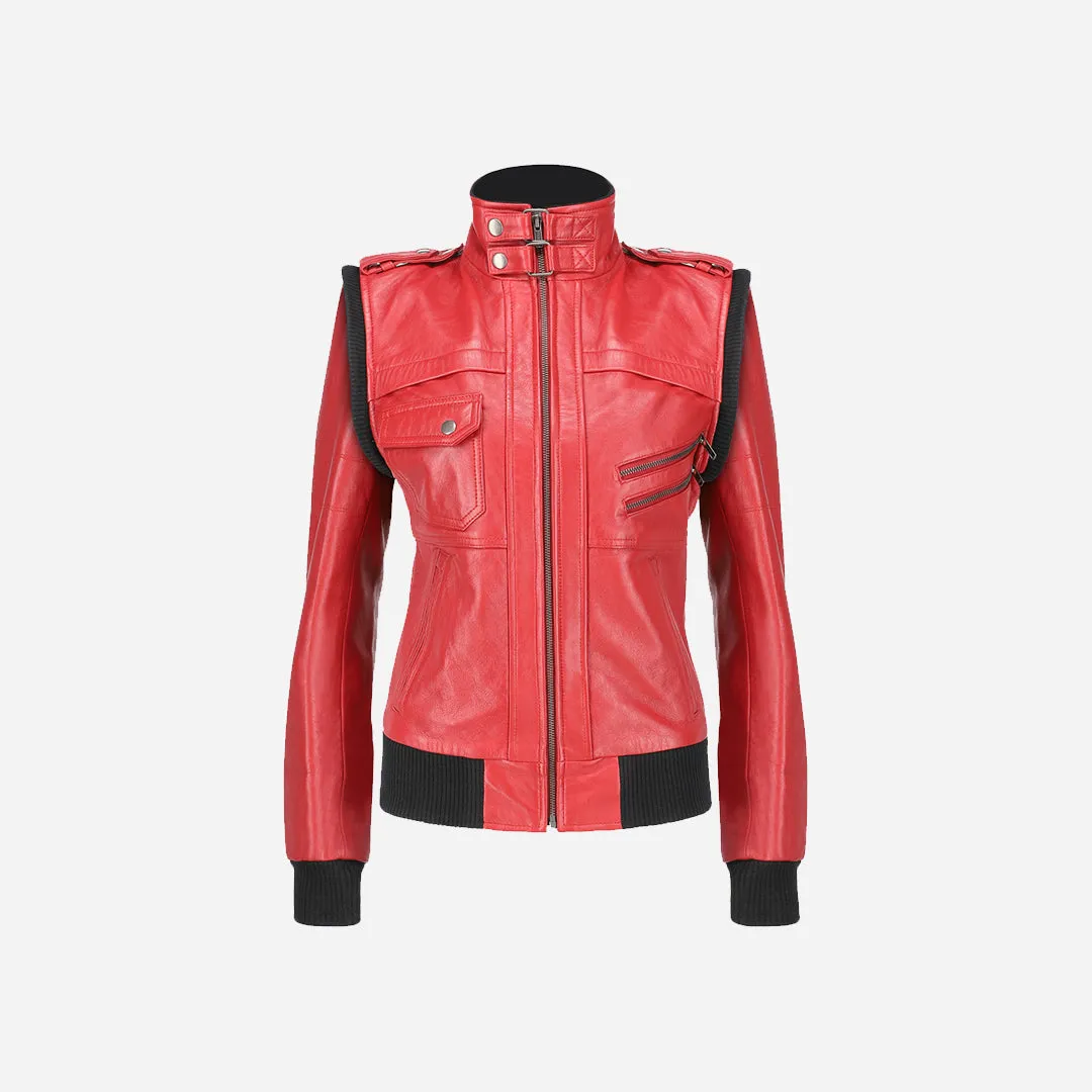 Women's Hooded Red Leather Jacket