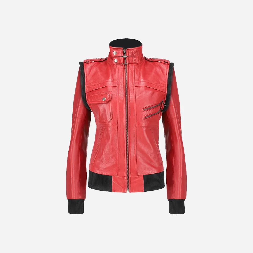 Women's Hooded Red Leather Jacket