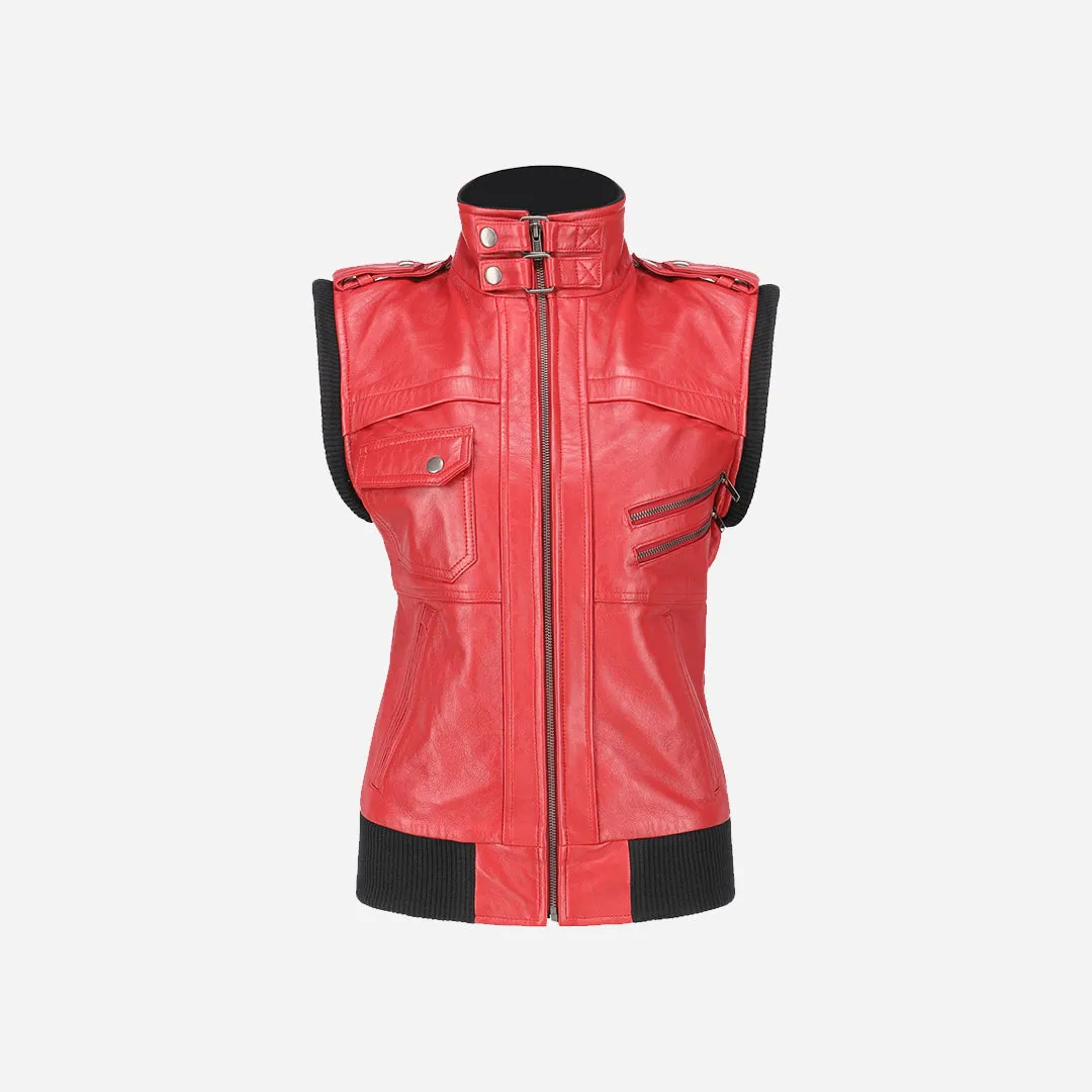 Women's Hooded Red Leather Jacket